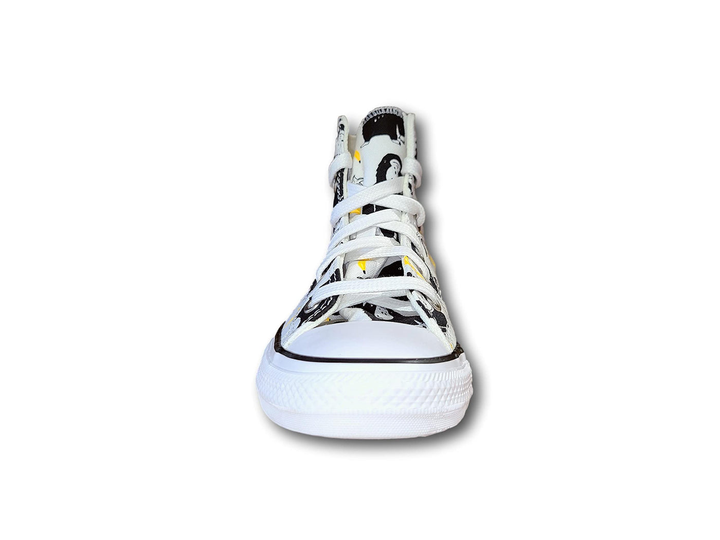 Converse Unisex-Child Chuck Taylor All Star Canvas High Top Sneaker, White/Black/Yellow, 3 Little Kid