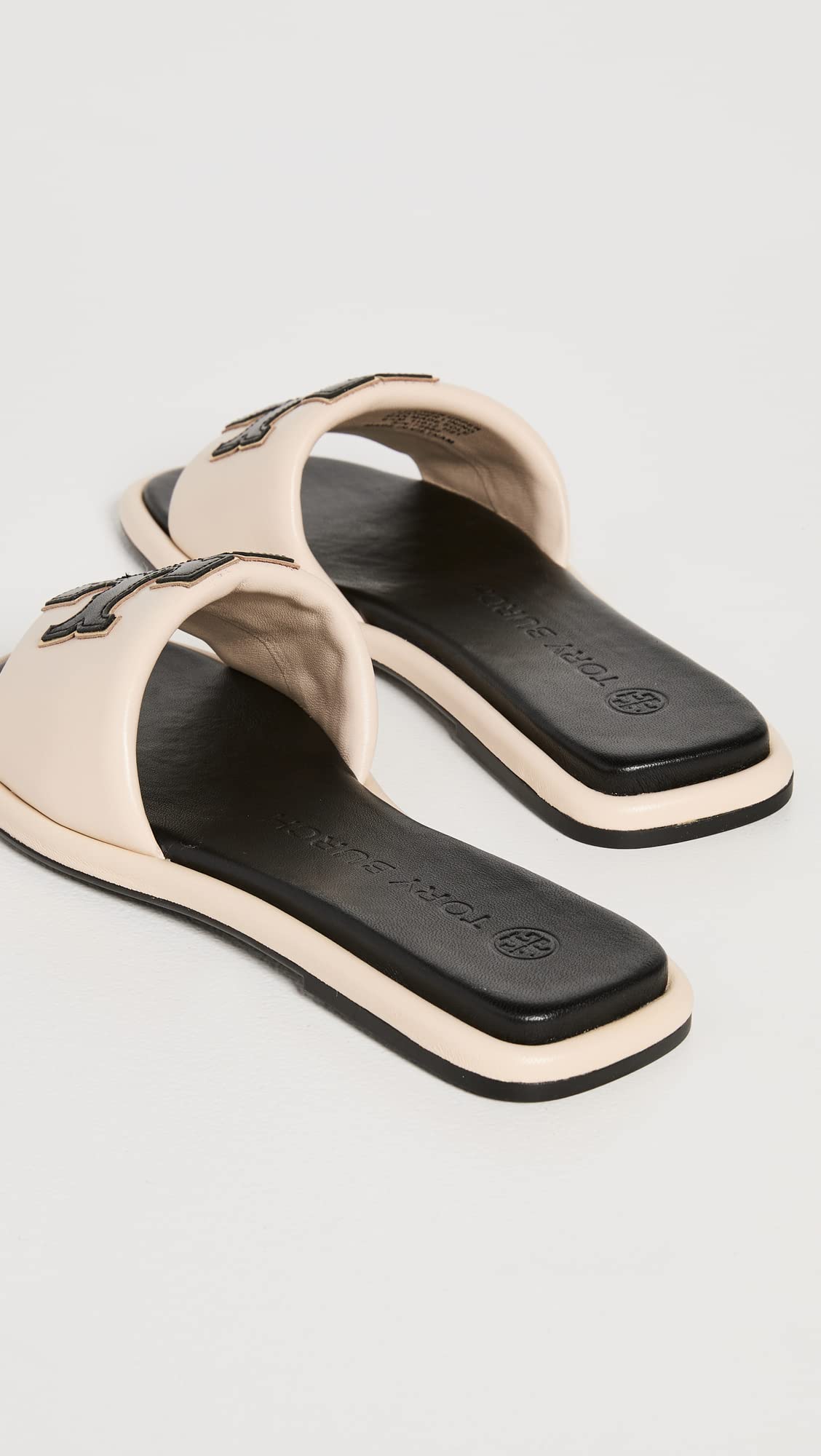 Tory Burch Women's Double T Sport Slides, New Cream/Perfect Black/Gold, 6.5 Medium US