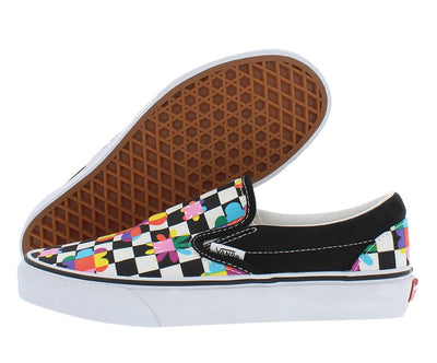Vans Classic Slip On Floral Checkerboard Sneakers 8.5 Women/7 Men Black True/White
