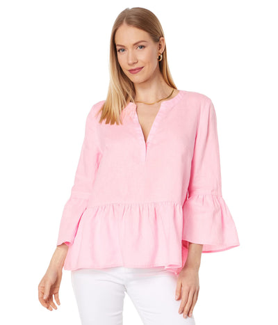 Lilly Pulitzer 3/4 Sleeve Bekah Linen Top Pink Blossom XL