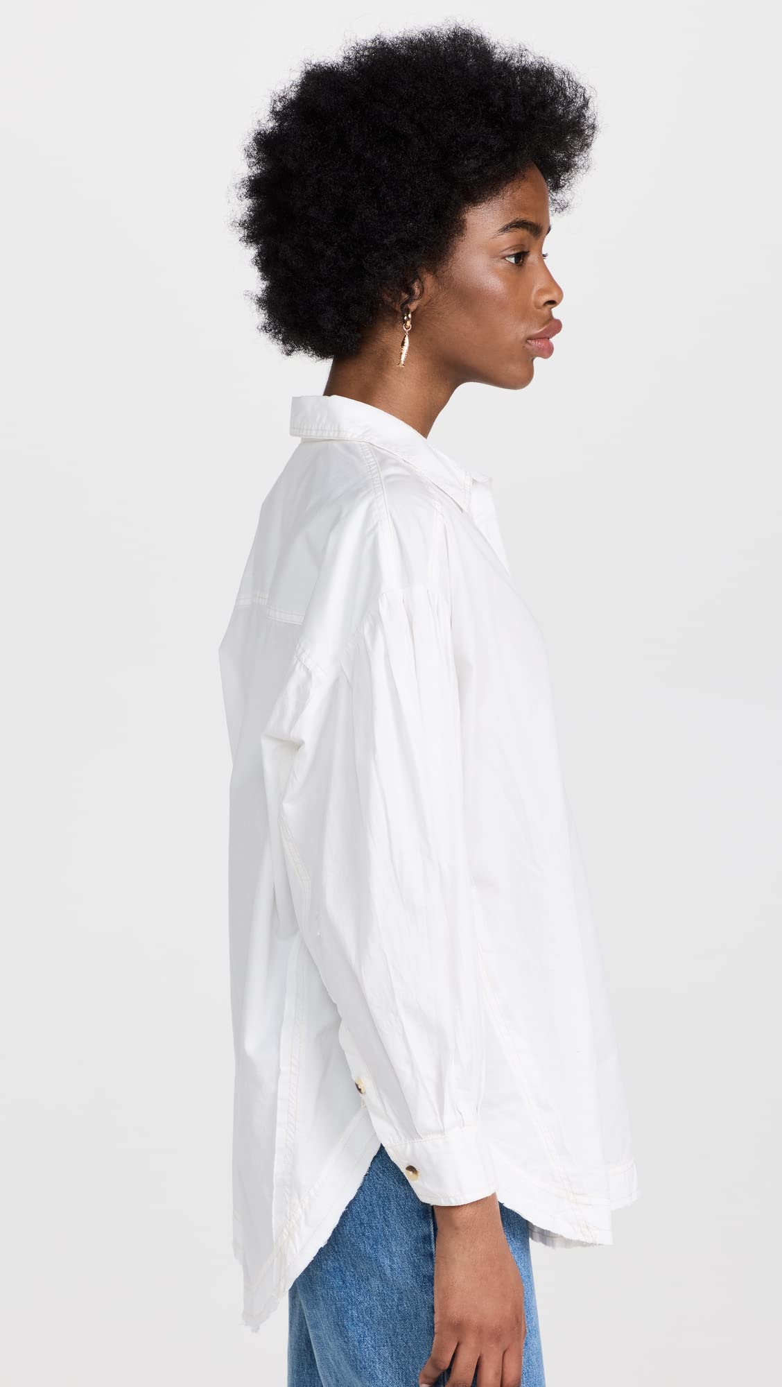 Free People Women's Happy Hour Solid Shirt Medium White