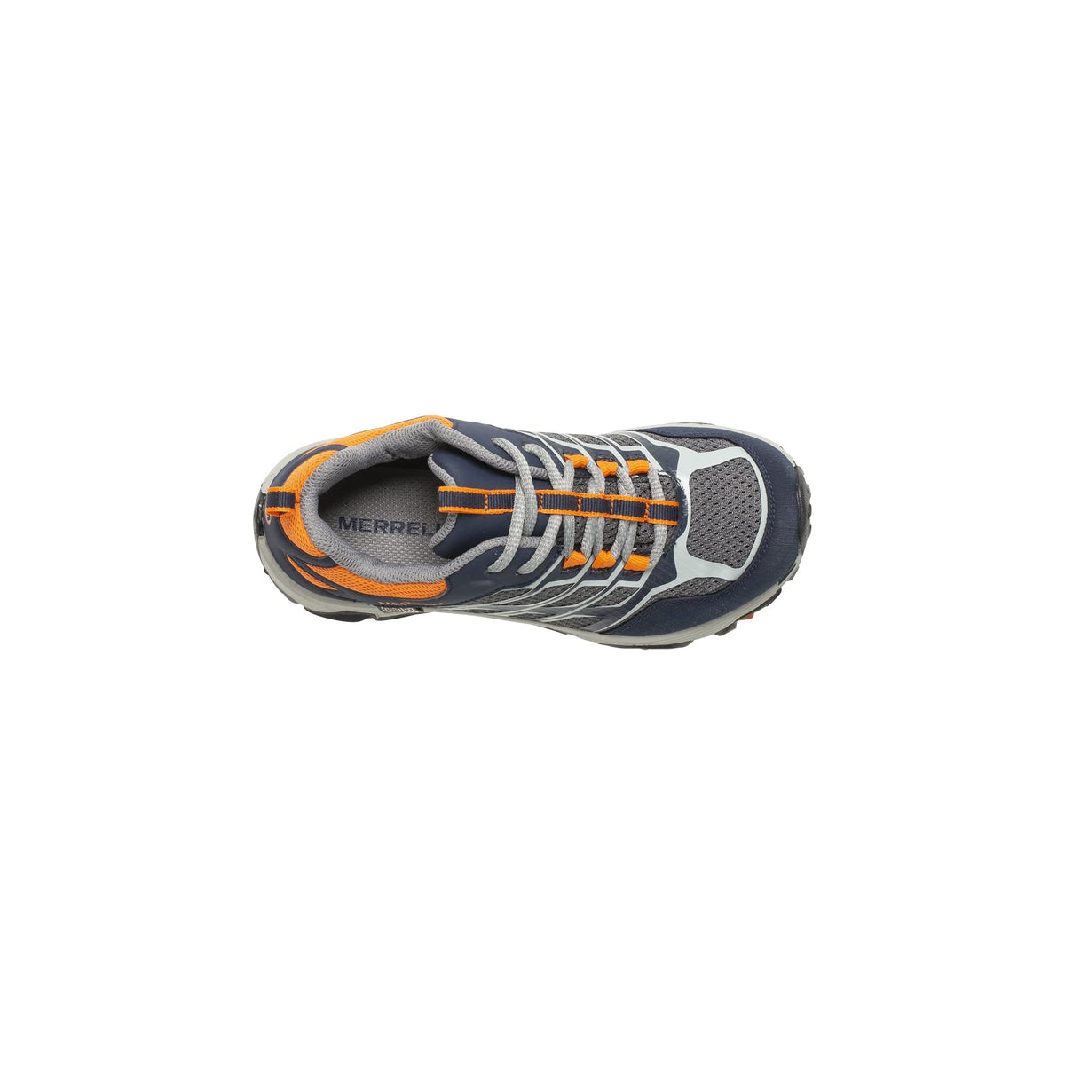Merrell Moab FST Low Waterproof Hiking Sneaker, Navy/Grey/Orange, 11.5 Wide US Unisex Big_Kid