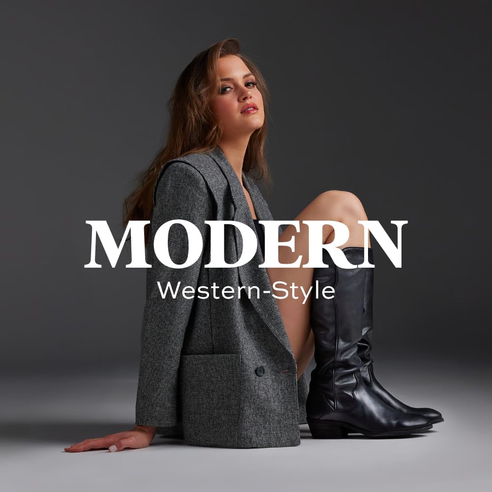 Frye Carson Piping Tall Boots for Women Made from Antiqued Pull-Up with Western-Style Piping, Inside Zipper Closure, and Low Heel – 15" Shaft Height, Black - 8.5 M