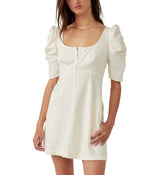 Free People Cheyenne Denim Mini Dress Ivory XS (Women's 0-2)