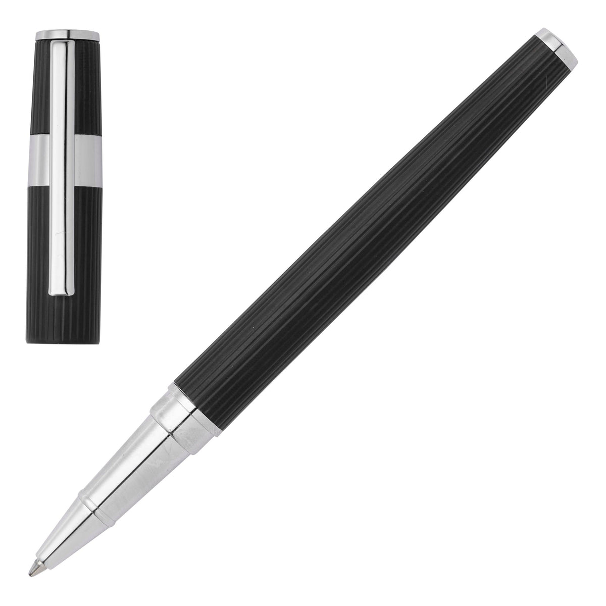 BOSS Rollerball Pen Gear Pinstripe Black/Chrome | Black Ink | Gift Box