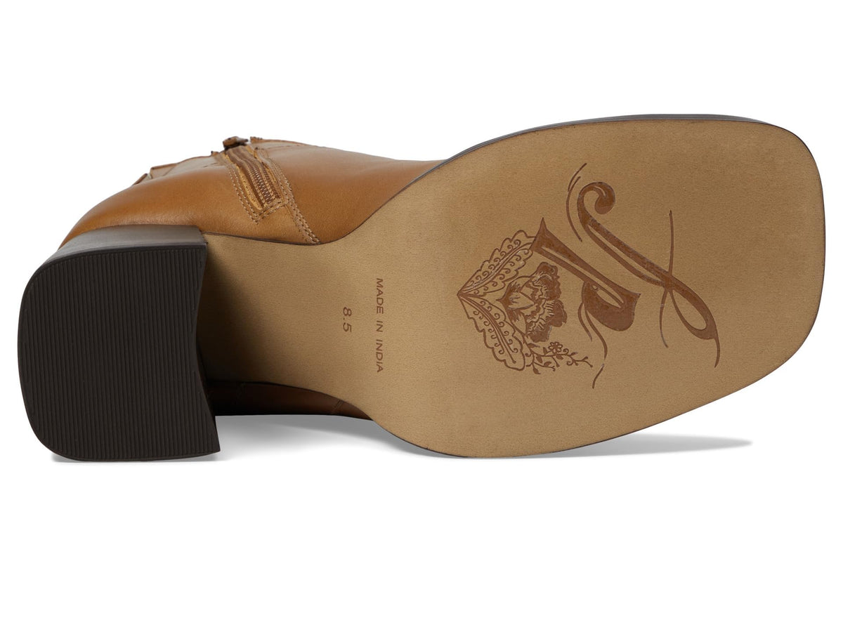 Free People Naomi Ankle Heel Women’s Boots - Leather Upper - Textile Lining - Cushioned Footbed - Block Heels Caramel Cafe EU 41 (US Women's 11) M