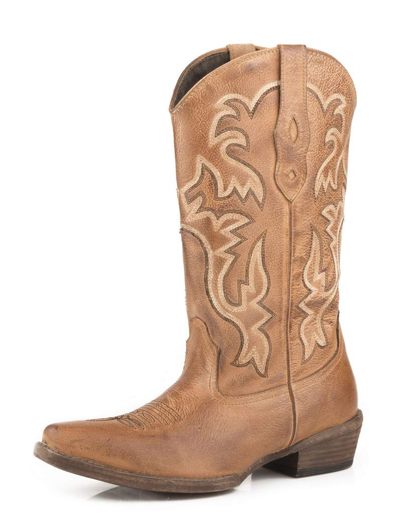 ROPER Womens Tan Leather Tina 12In Burnished Cowboy Boots 7.5