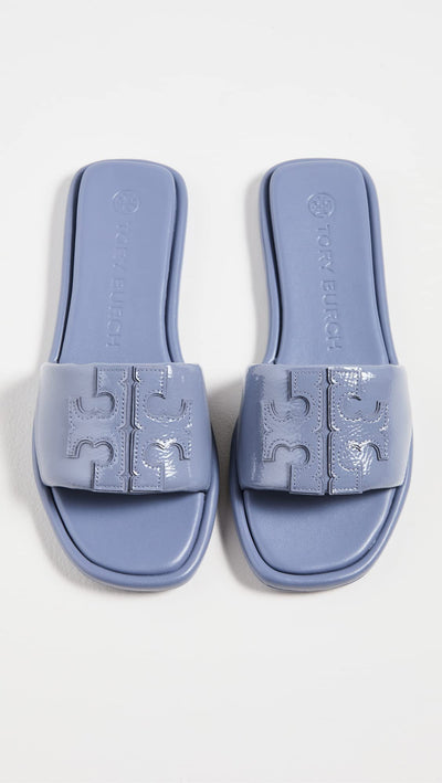 Tory Burch Women's Double T Sport Slides, Dark Lotus, Blue, 7.5 Medium US