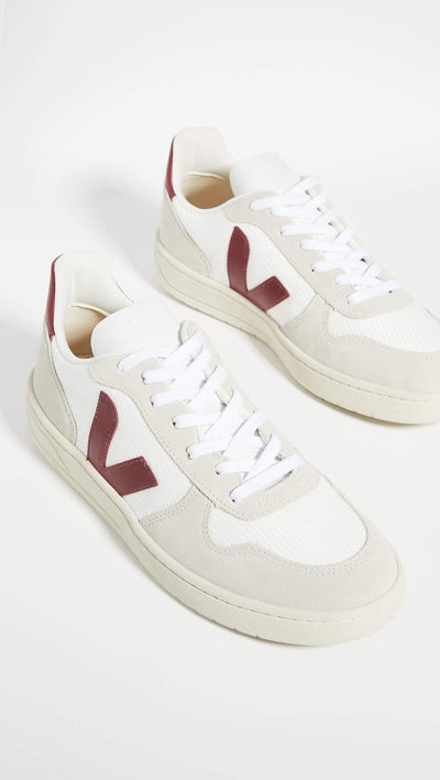Veja Men's V-10 Sneakers, White/Natural/Marsala, 10 Medium US