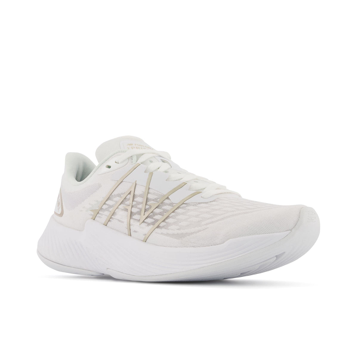 New Balance Women's FuelCell Prism V2 Running Shoe, White/Light Gold Metallic/White, 10.5