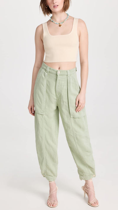 MOTHER Women's The Patch Pocket Chute Flood Jeans, Cameo Green, 27