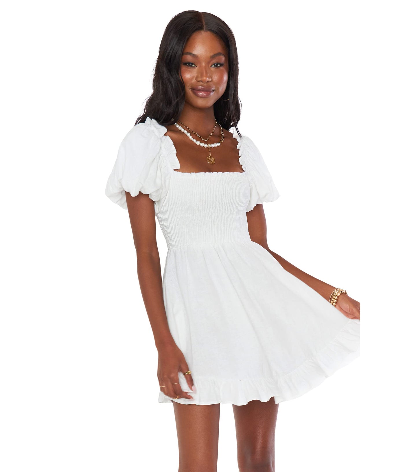 Show Me Your Mumu Colvin Mini Dress White Linen LG