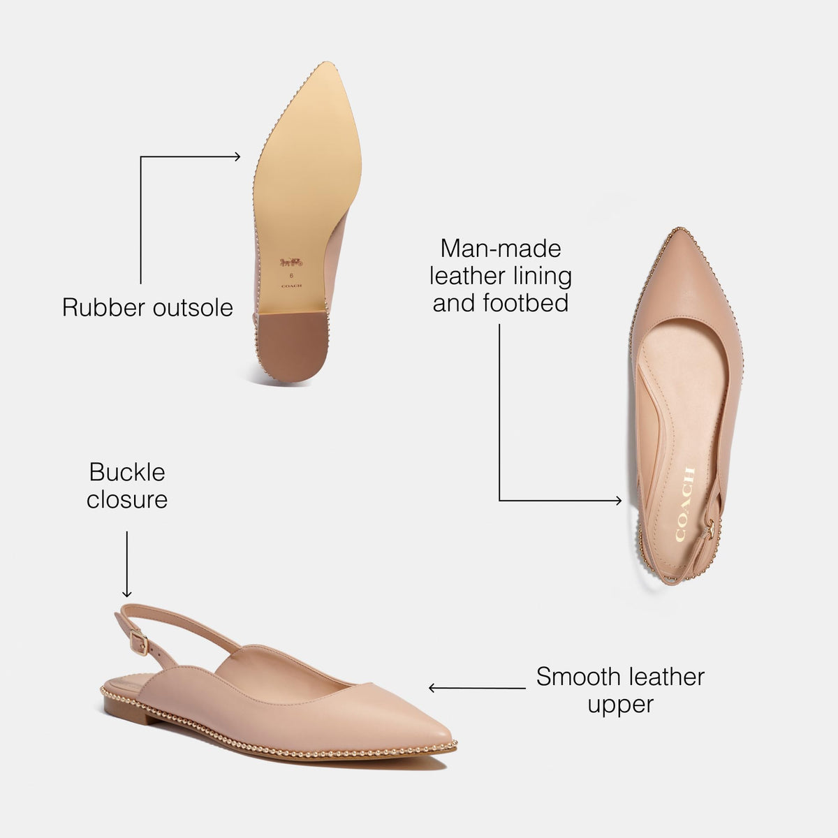 Coach Women's VAE Leather Skimmer Ballet Flat, Beechwood, 6.5