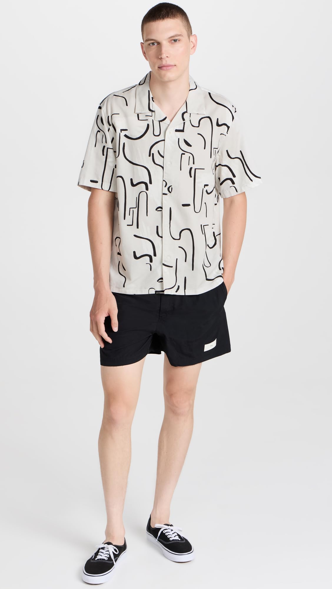 Club Monaco Men's Short Sleeve Camp Collar Artisan Print Shirt, Tan/Tan, XXL