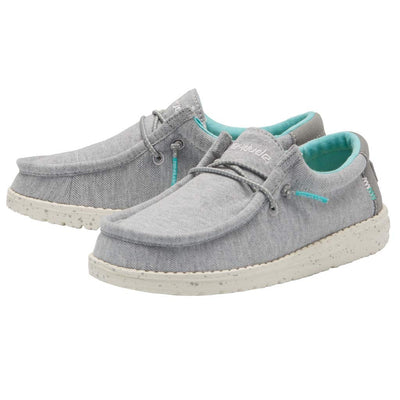Hey Dude Boy's Wally Youth Stretch Grey Size 5 | Boy’s Shoes | Boy's Lace Up Loafers | Comfortable & Light-Weight