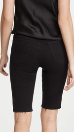 FRAME Women's Le Vintage Bermuda Raw Edge Shorts, Film Noir, Black, 23