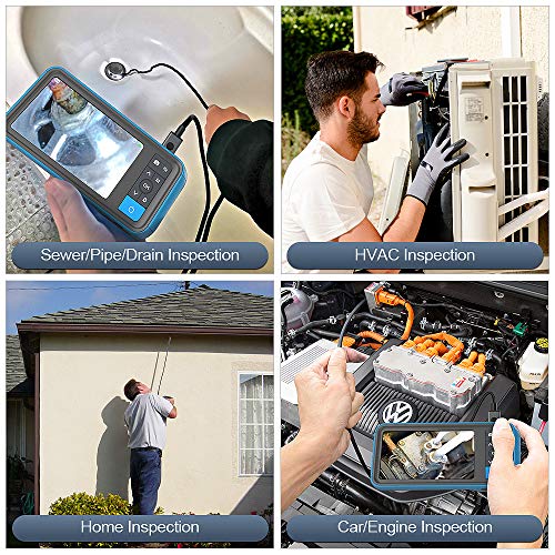 Pipe Sewer Inspection Camera, Dual Lens 1080P Industrial Endoscope, 4.5â€ Screen Waterproof Borescope Snake Camera with 6 LED, 16.4FT Semi-Rigid Cable Endoscope, 2500mAh Battery, 32GB TF Card