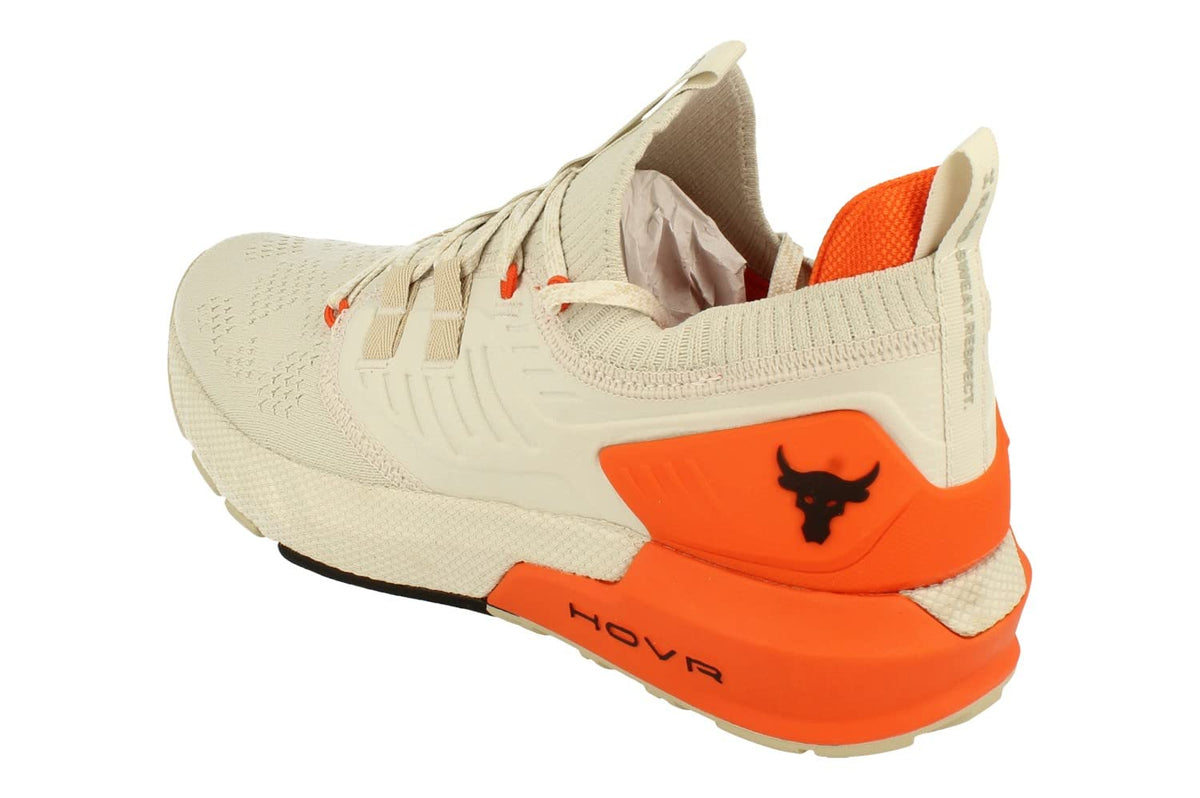 Under Armour Mens Project Rock 3 Training Shoe, White/Orange, 9 US