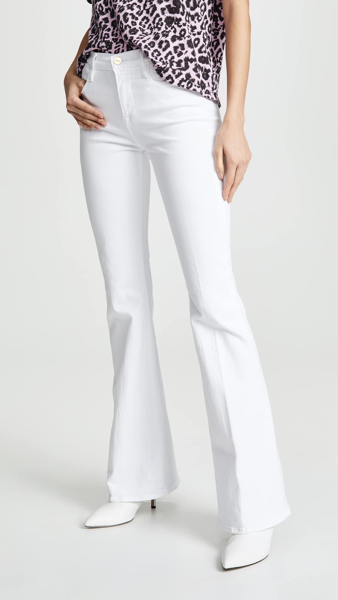 FRAME Women's Le High Flare Jeans, Blanc, White, 26
