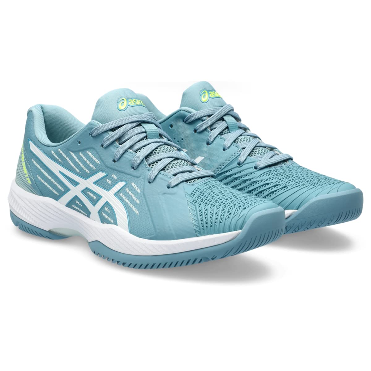 ASICS Women's Solution Swift FlyteFoam Tennis Shoes, 9, GRIS Blue/White