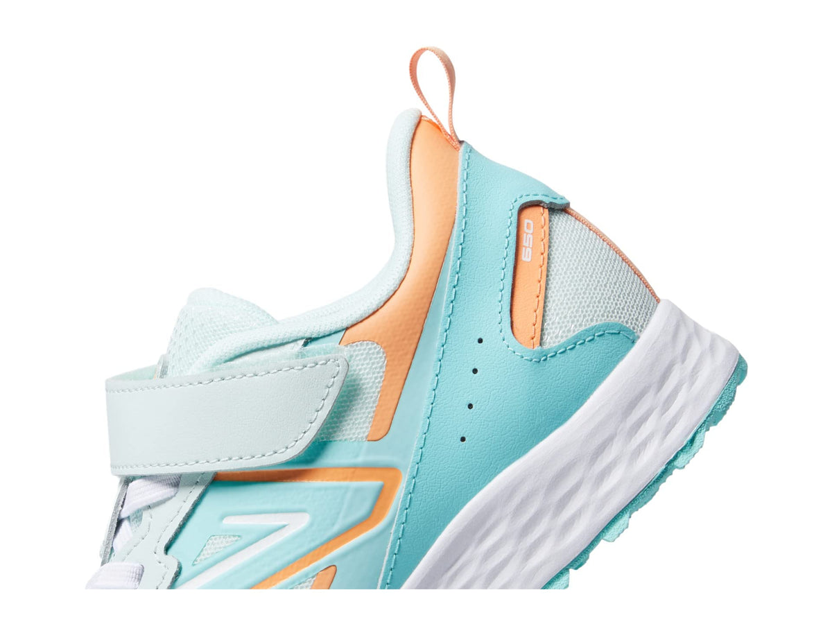 New Balance® Fresh Foam 650v1 Bungee Lace with Top Strap Shoes for Kids – Synthetic Upper – Mesh Lining Light Surf/Peach Glaze 1.5 Little Kid XW