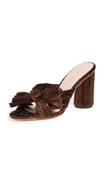 Loeffler Randall Women's Penny Pleated Knot Mules, Mocha, Brown, Metallic, 8 Medium US