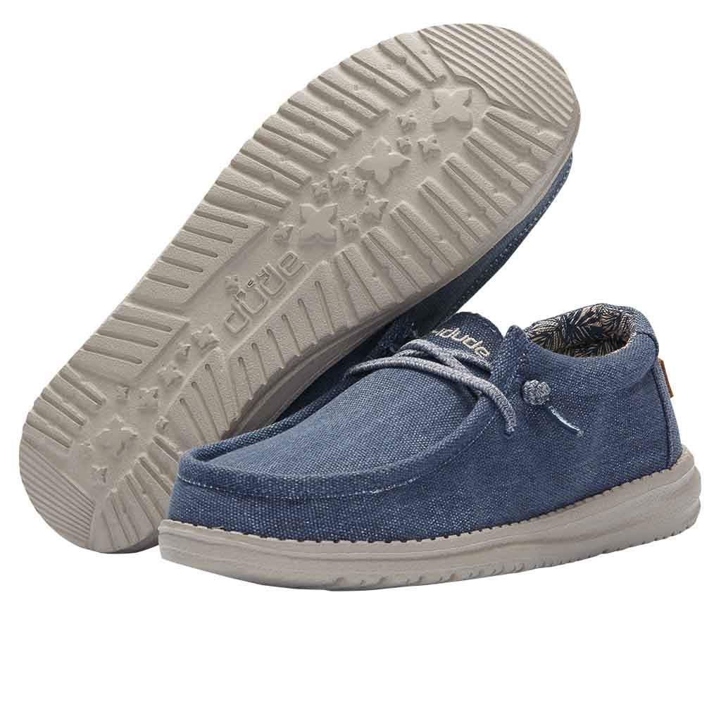 Hey Dude Boy's Wally Youth Blue Size 1 | Boy’s Shoes | Boy's Lace Up Loafers | Comfortable & Light-Weight