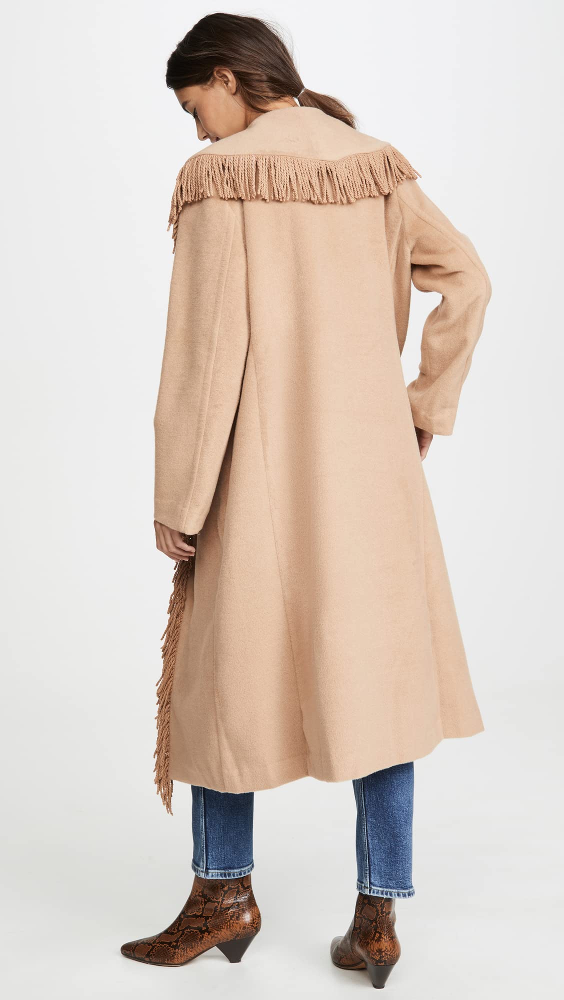 Line & Dot Women's Linda Fringe Coat, Camel, Tan, L