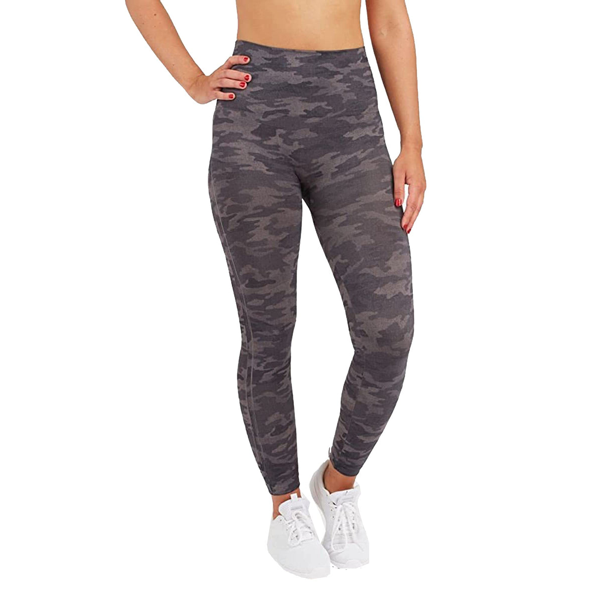 SPANX Women's Look at Me Now Full Length Leggings, Heather Camo, Grey, Print, M