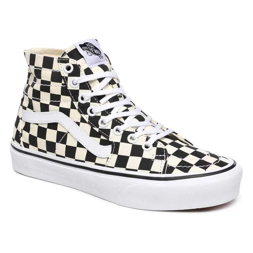 Vans Unisex Checkerboard Sk8 Hi Tapered Men/Women Skate Shoes, Black/White/Checkerboard, 7 Women/5.5 Men