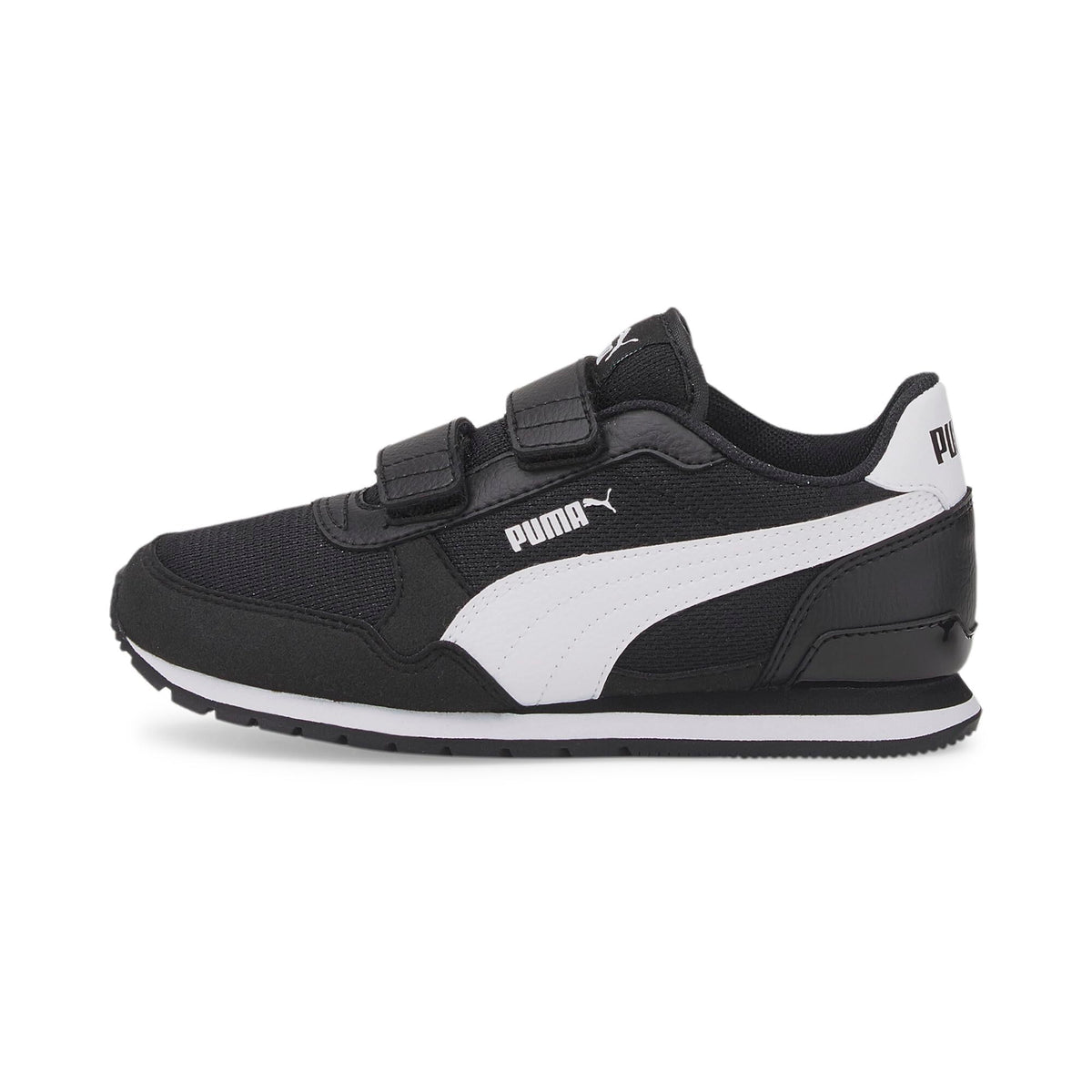 PUMA ST Runner Hook and Loop Sneaker, Black/White, 13.5 US Unisex Little Kid