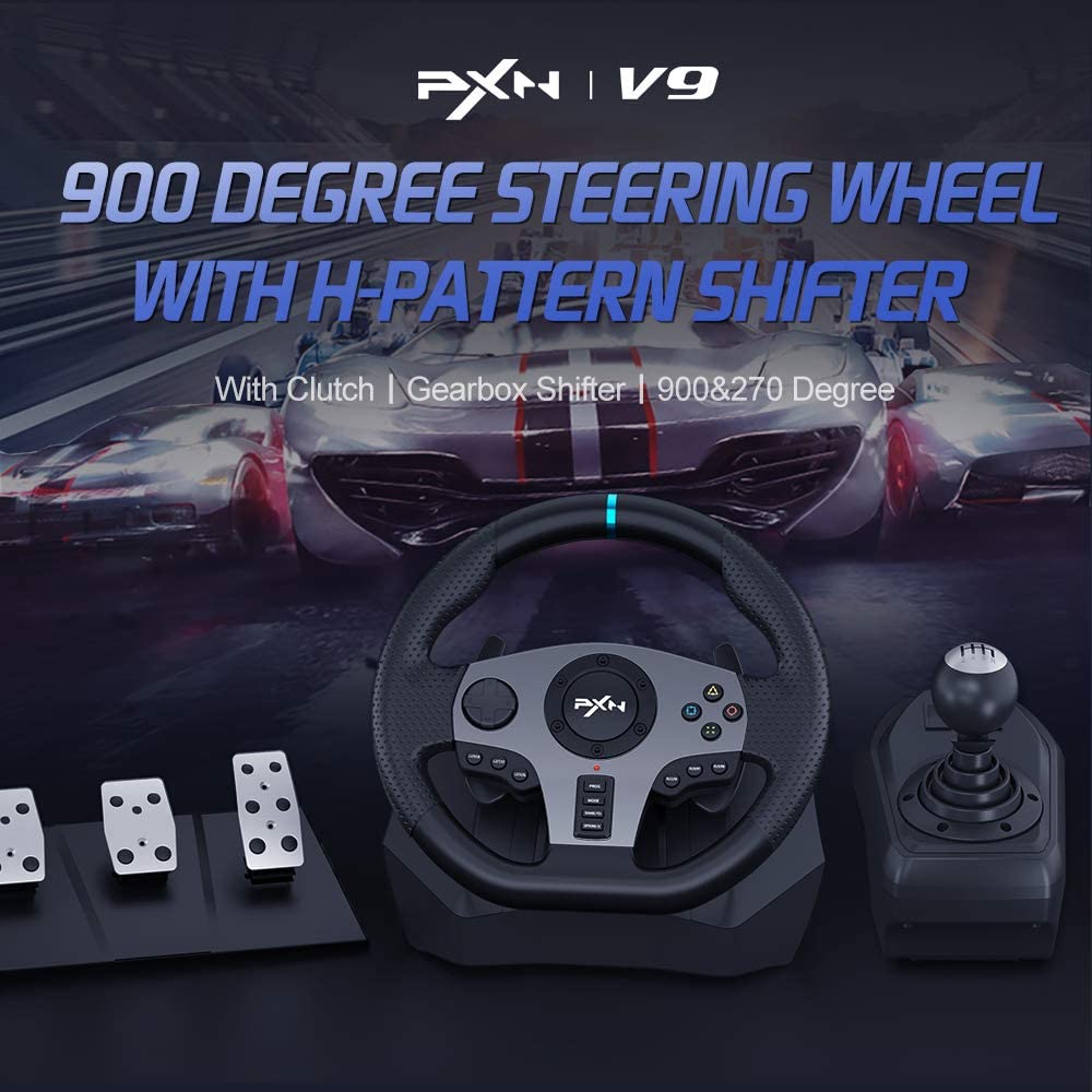 Racing Steering Wheel Gaming Racing Wheel, Used - Like New PXN Driving Wheel Volante PC 270/900 Degree Vibration and Shifter with Pedals for PC,PS3,PS4(V9-2)