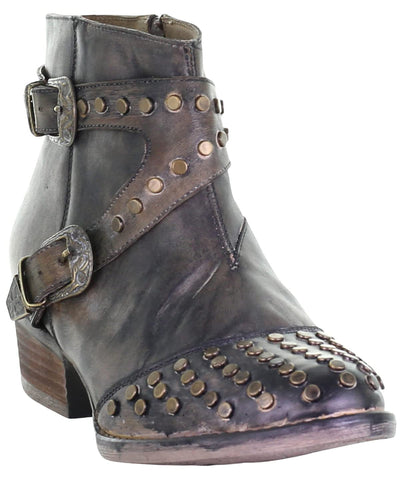 Circle G Women's Harness and Studs Fashion Booties Round Toe Black 7.5 M