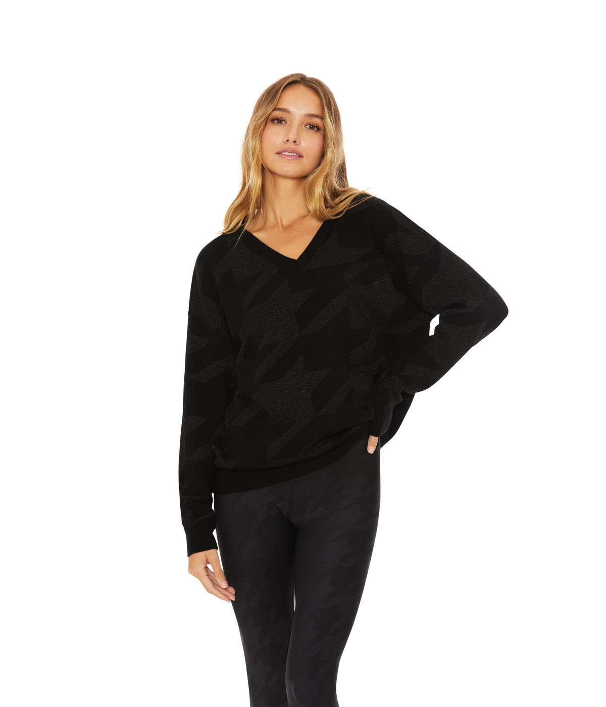 Beach Riot Joey Sweater X-Small Gunmetal Houndstooth