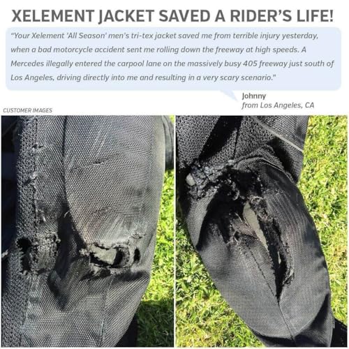 Xelement XS8161 Men's 'Venture' All Season Black with Red Tri-Tex and Mesh Motorcycle Rider Jacket with X-Armor - Medium