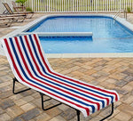 DII Stripe Beach Lounge Chair Towel with Fitted Top Pocket, 26x82, Red, White, Blue