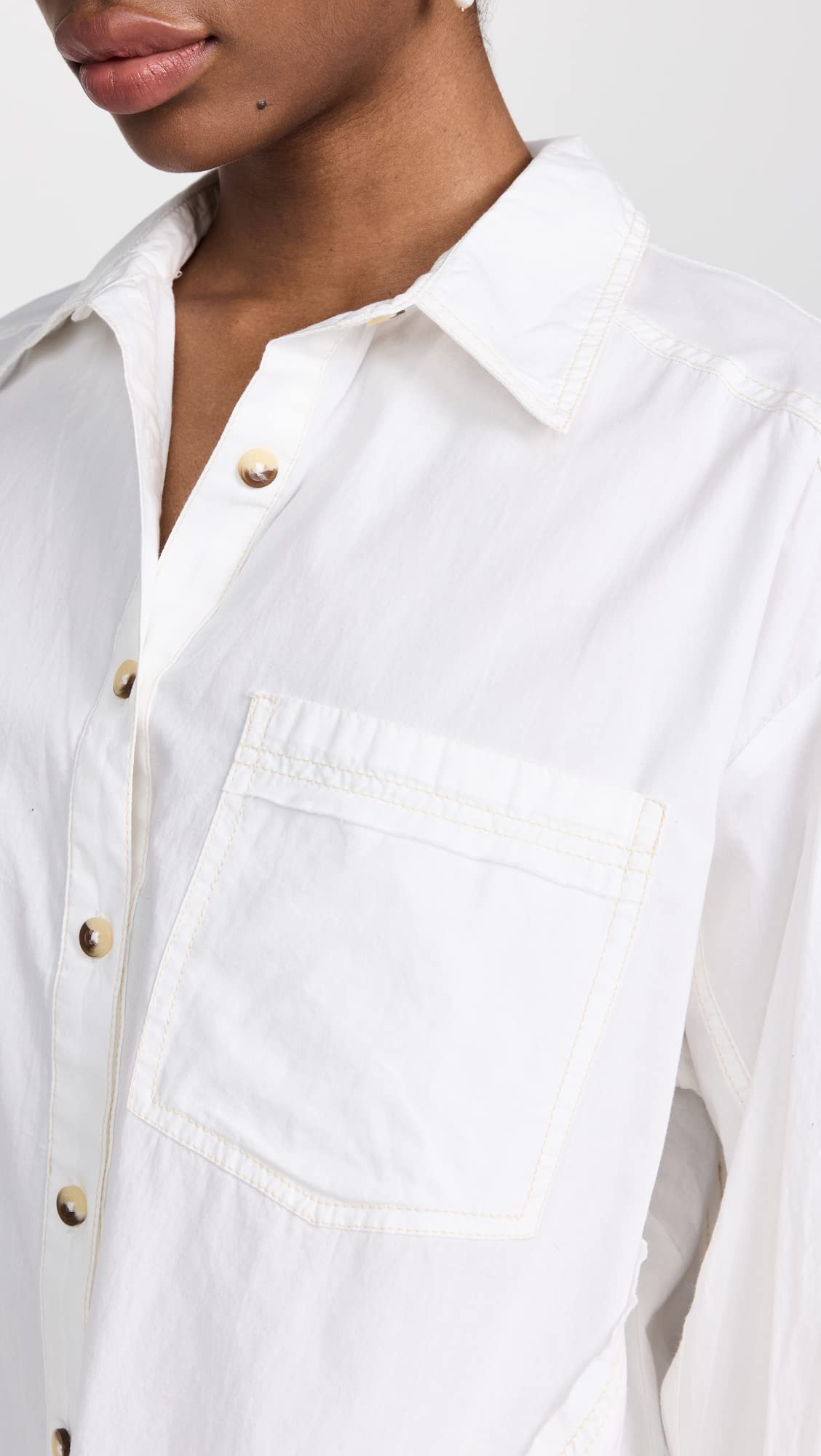 Free People Women's Happy Hour Solid Shirt Medium White