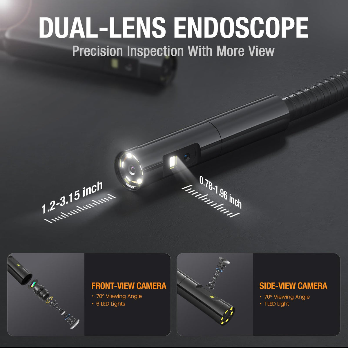 Teslong Inspection Camera, Dual Lens Borescope Camera with Light, NTS300 5" IPS Industrial Endoscope, 1080P Waterproof Flexible Mechanic Fiber Optic Snake Scope Cam for Wall Automotive Engine (3.3FT)