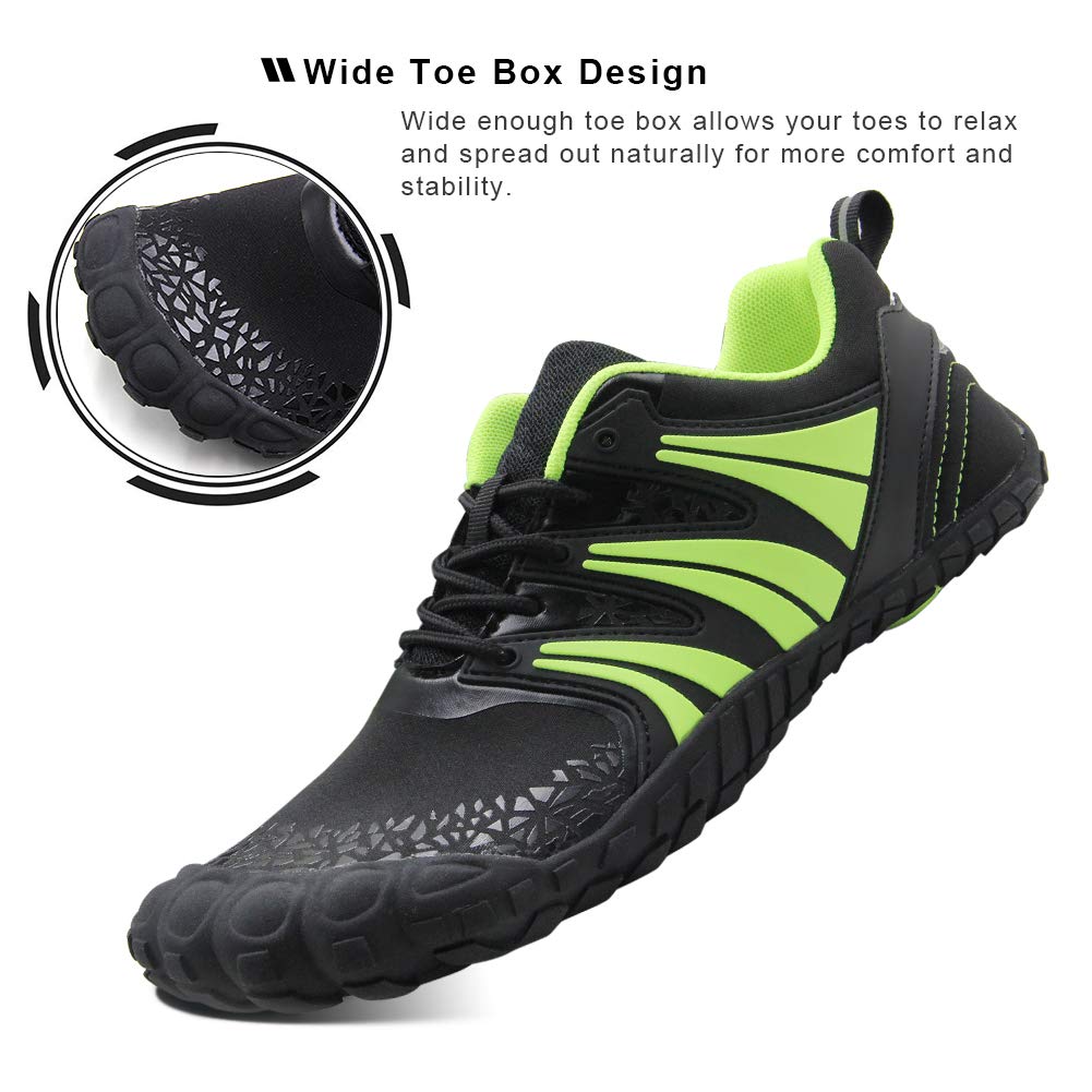 Oranginer Men's Barefoot Shoes Big Toe Box Minimalist Running Shoes for Tennis Run Walk Athletic Black/Green Size 10