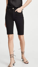 FRAME Women's Le Vintage Bermuda Raw Edge Shorts, Film Noir, Black, 23
