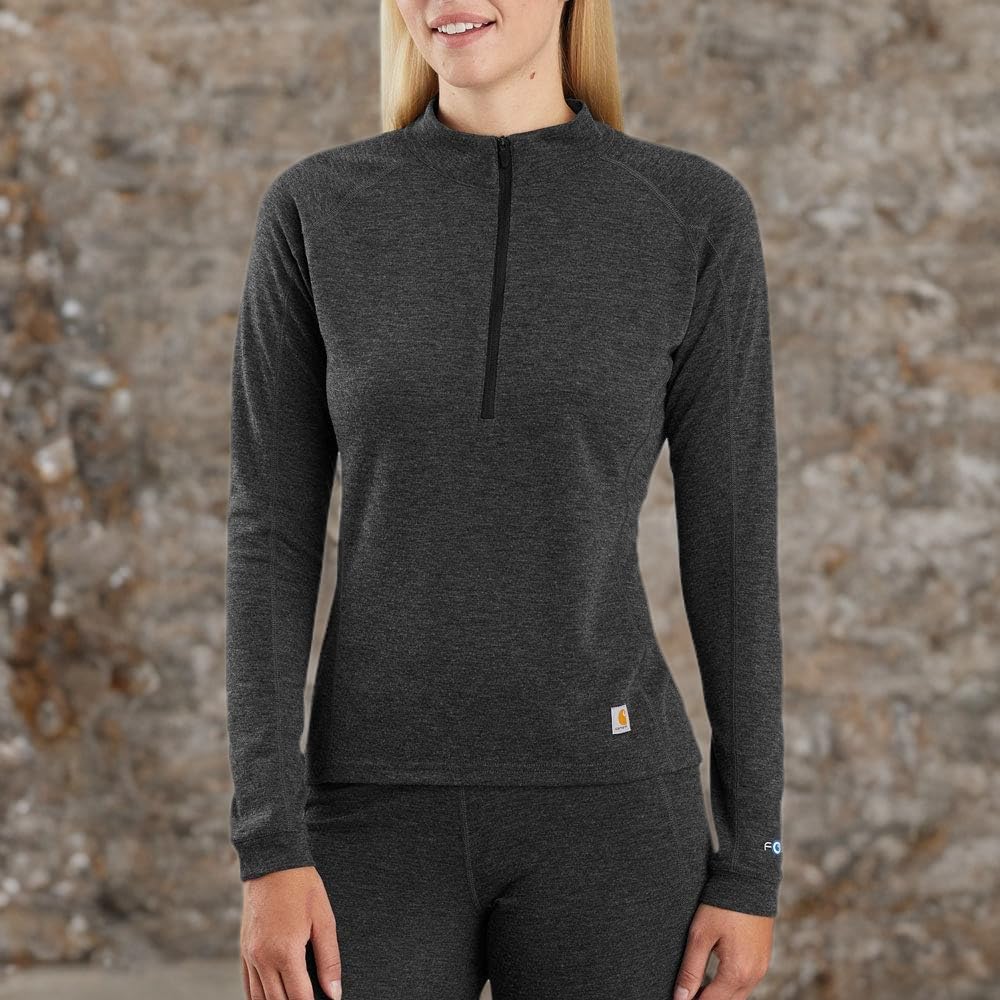 Carhartt Women's Base Force Heavyweight Quarter-Zip Thermal Base Layer Long Sleeve Shirt XX-Large Deep Black Heather