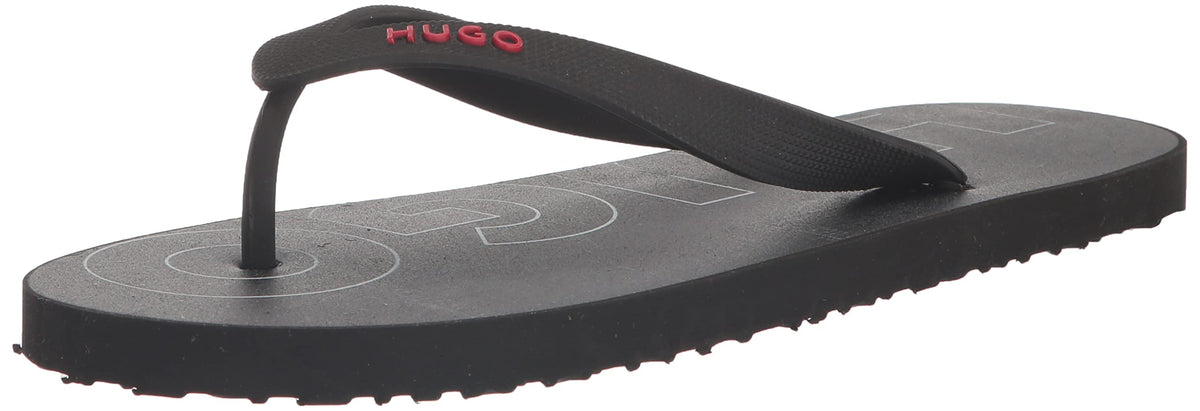 HUGO Mens Bold Logo Denim Print Flip-Flop, Charcoal Denim, 12 US