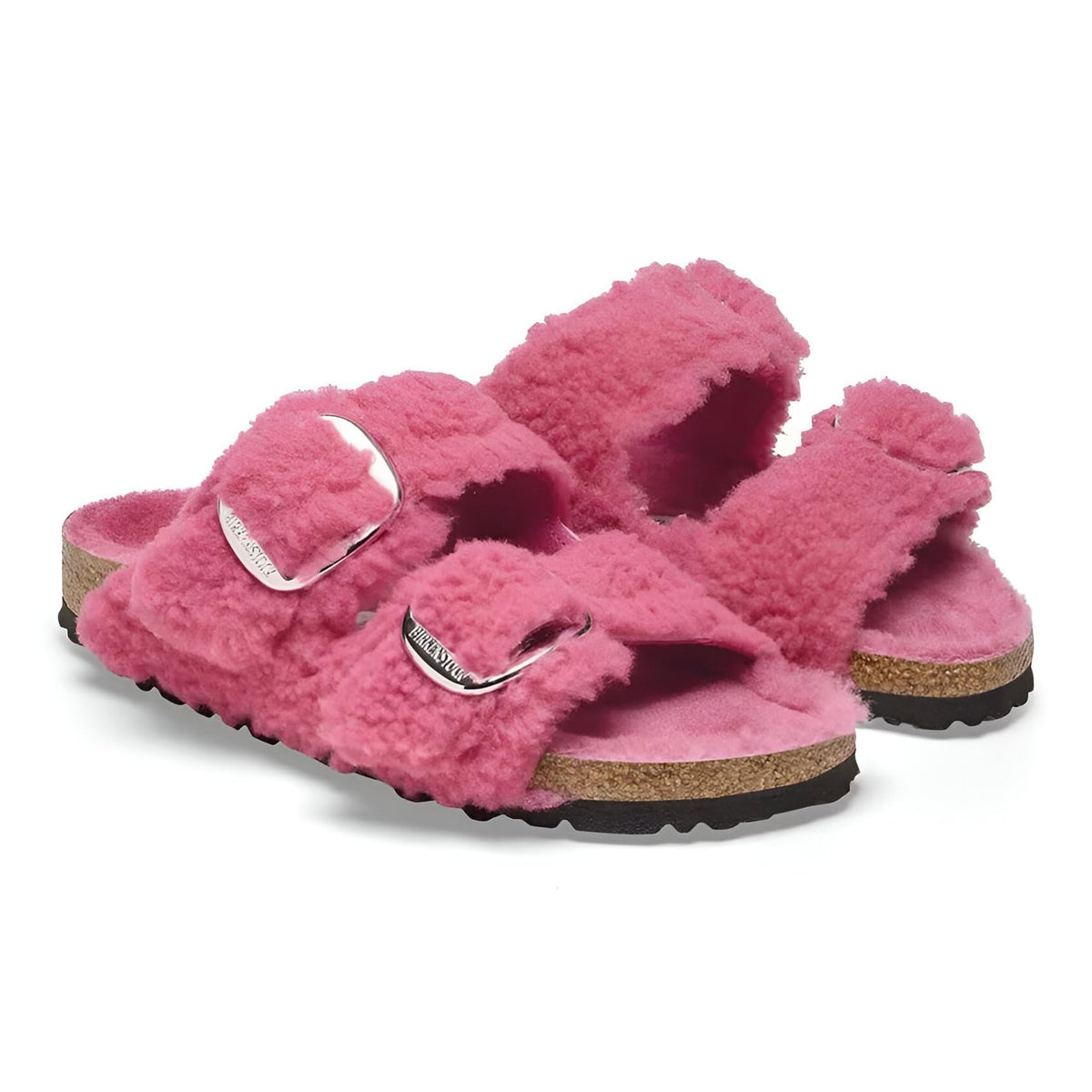 Birkenstock Women's Arizona Big Buckle Teddy Sandals, Fuchsia Tulip, Red, 7 Medium US