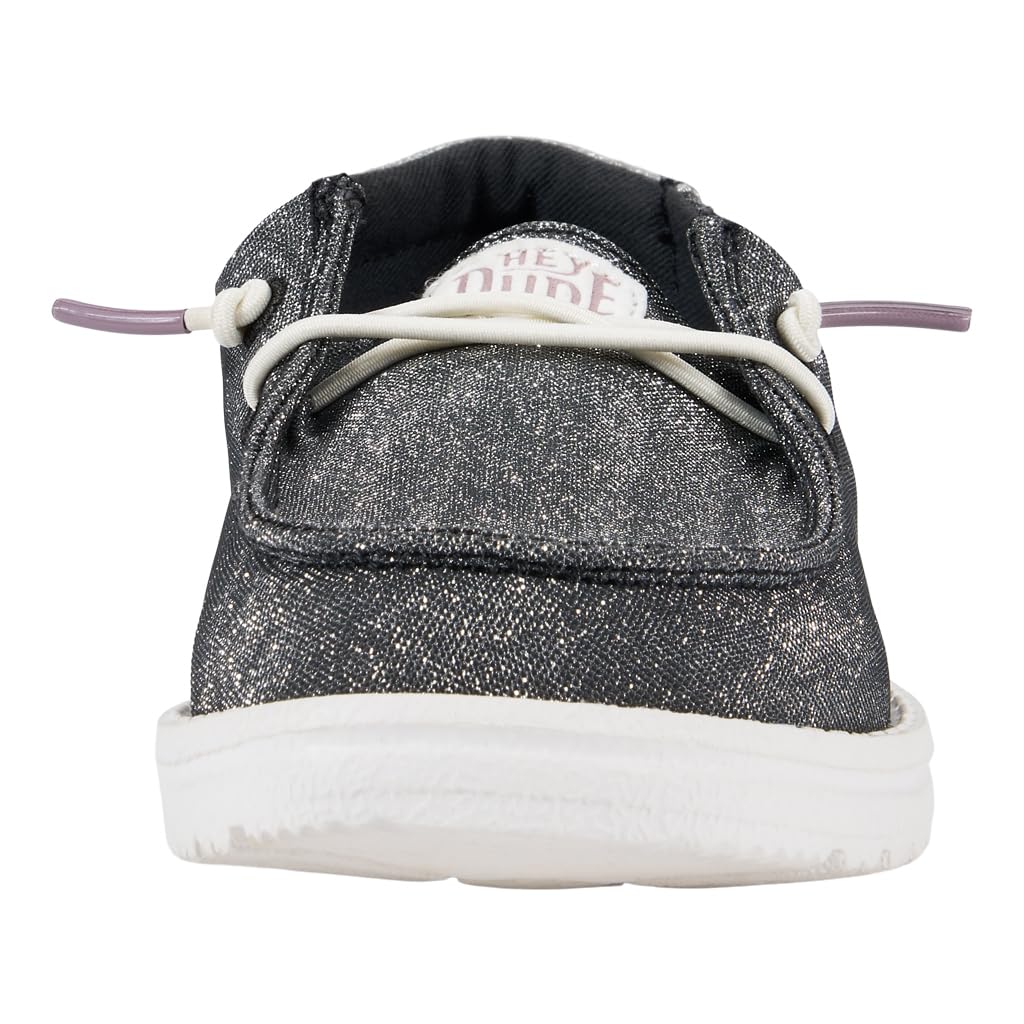 HEYDUDE Girl's Wendy Y Metallic Sparkle Charcoal Size 6 | Youth's Shoes | Youth Slip-on Loafers | Comfortable & Light-Weight