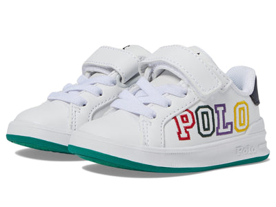 POLO RALPH LAUREN Baby Boy's Heritage Court II Graphic PS (Toddler) White Smooth/Navy/Green/Polo 6 Toddler M