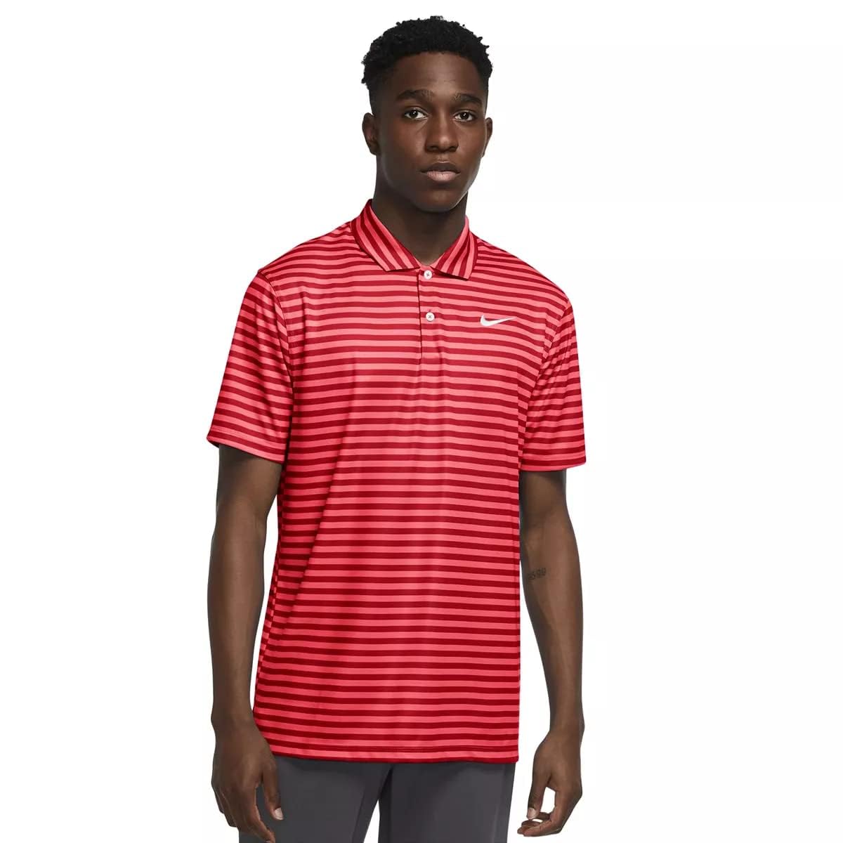 Nike Men's Striped Dri-Fit Golf Polo Medium University Red