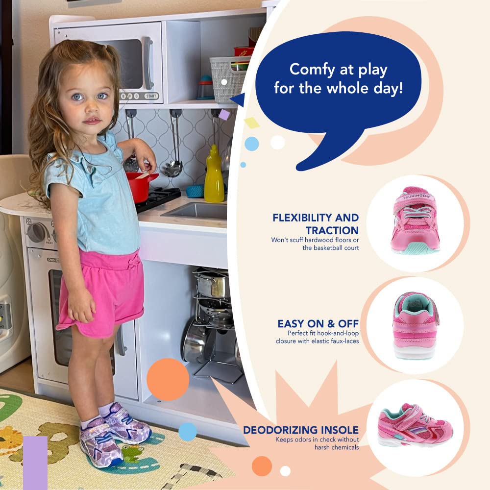 TSUKIHOSHI 3537 GLITZ Strap-Closure Machine-Washable Child Sneaker Shoe with Wide Toe Box and Slip-Resistant, Non-Marking Outsole - For Toddlers and Little Kids, Ages 1-8 Toddler (1-4 Years) 10 Toddler Hotpink/Mint