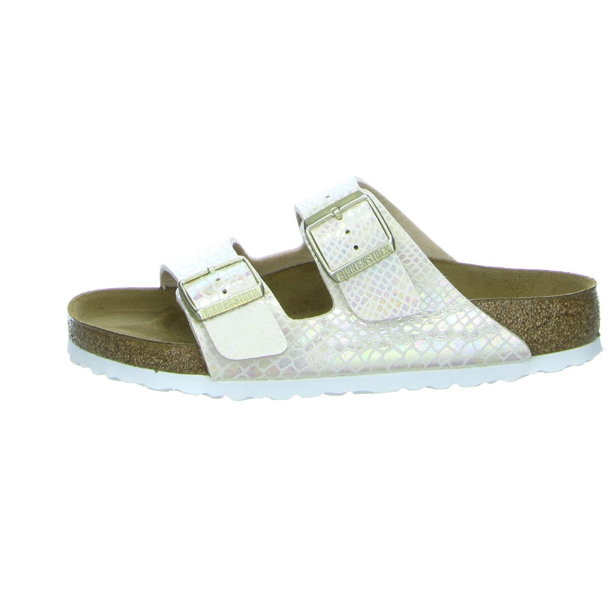 Birkenstock Women's Open Back Slippers, Gold Shiny Snake Cream, 9