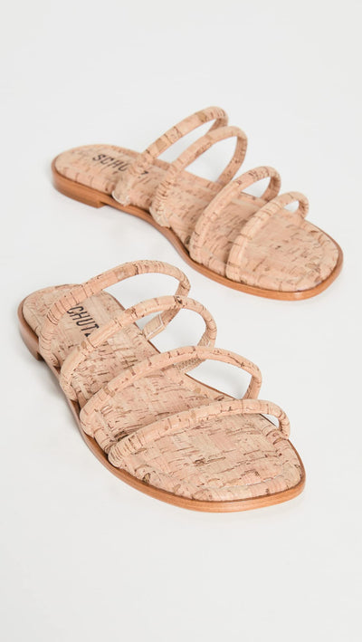 SCHUTZ Women's Cari Flat Sandals, Natural, Tan, 7 Medium US