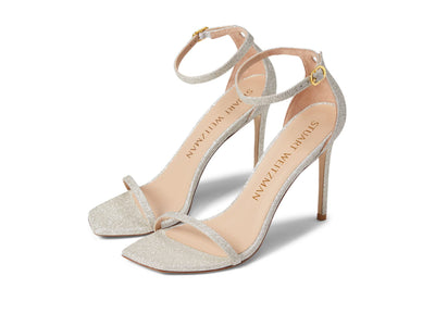 Stuart Weitzman Womens Nudistcurve 100 Sandal Platino 7 M